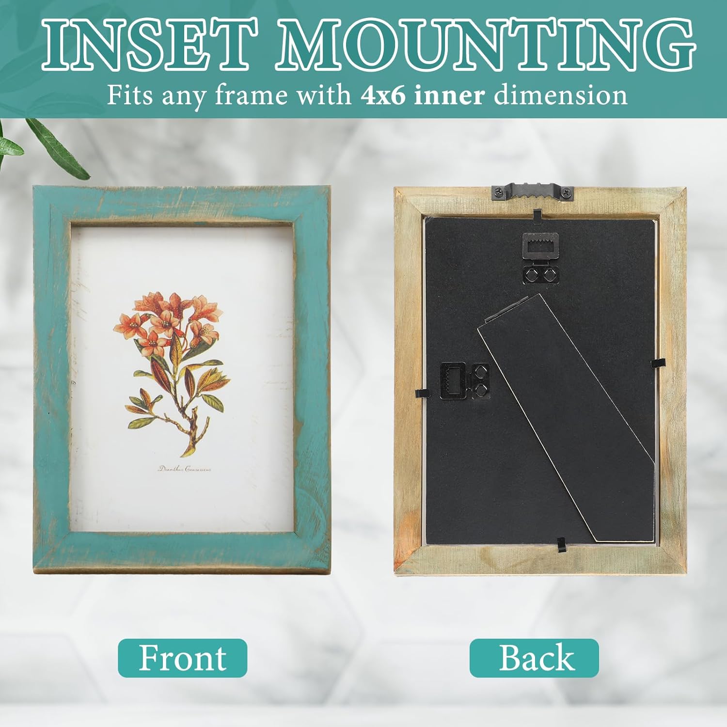 10 Pcs Black Easel Back for Picture Frame 4 x 6 inch DIY Picture Frame Backing Board with 2 Metal Hinged Hangers for Photo Tile Art Tabletop Wall Mounting, Vertical or Horizontal